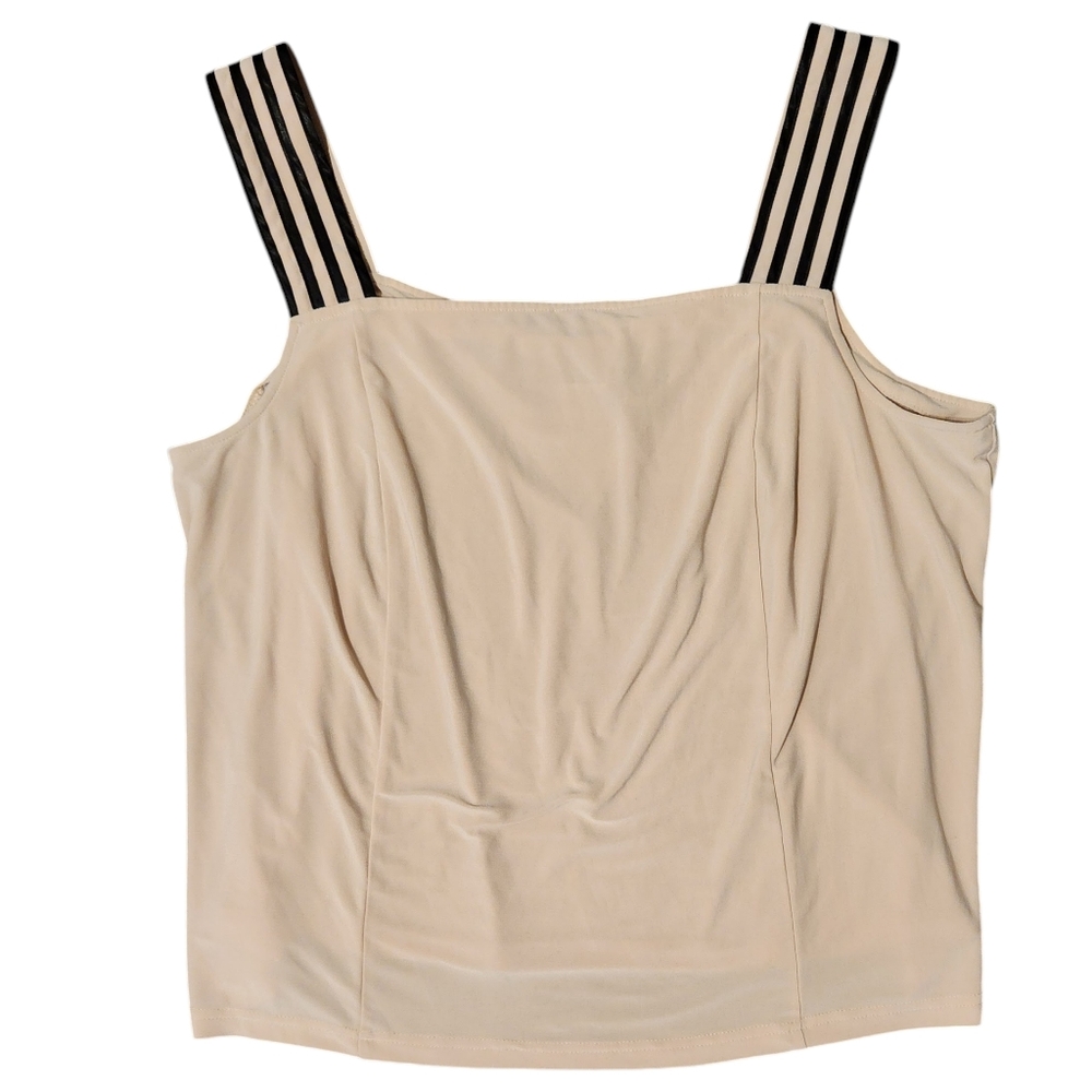 George Simonton Cream Square Neck Tank Top Striped Ribbon Straps Women's 1X